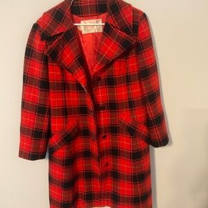 60s/70s Pendleton Wool Plaid Car Coat - Red and Black Tartan - Pure Virgin wool
